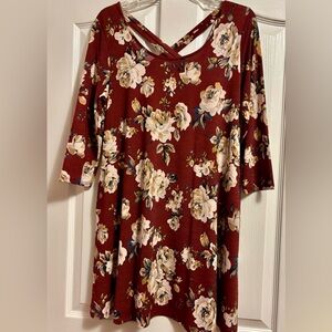 ‼️SALE-SALE-SALE‼️ Floral Burgundy Cross-Back Dress